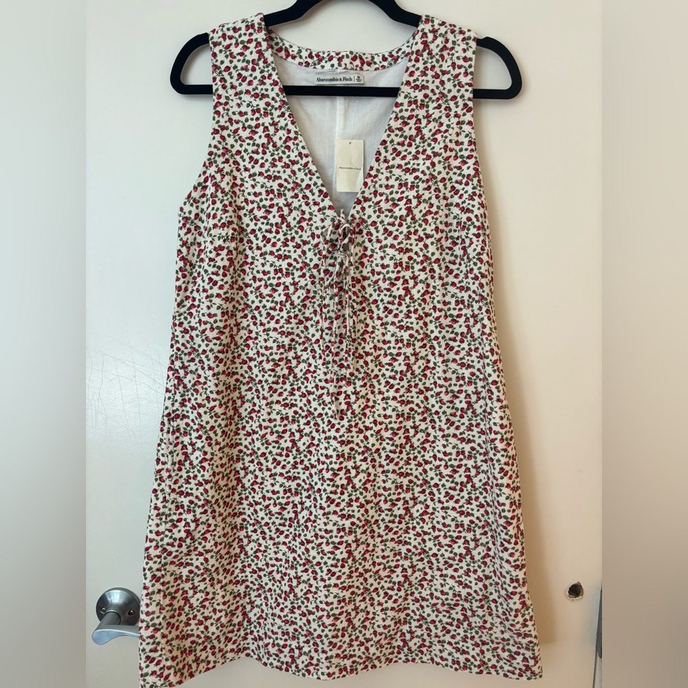 Abercrombie & Fitch Strawberry front tie mini dress linen blend